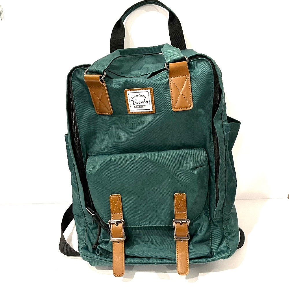 VASCHY Vintage Dark Green Casual Unisex School Backpack